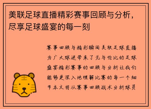美联足球直播精彩赛事回顾与分析，尽享足球盛宴的每一刻